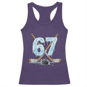 67 Ice Hockey Sticks and Puck Racerback Tank Top Funny Six Seven Brainrot Dripping Number Melting Snow TS02 Purple Print Your Wear