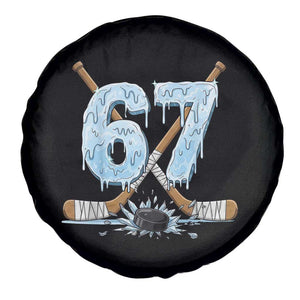 67 Ice Hockey Sticks and Puck Spare Tire Cover Funny Six Seven Brainrot Dripping Number Melting Snow TS02 Print Your Wear