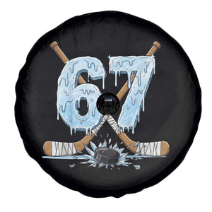 67 Ice Hockey Sticks and Puck Spare Tire Cover Funny Six Seven Brainrot Dripping Number Melting Snow TS02 Print Your Wear