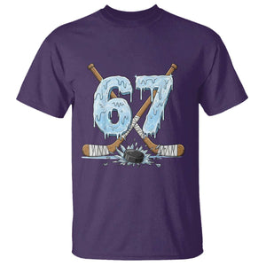 67 Ice Hockey Sticks and Puck T Shirt Funny Six Seven Brainrot Dripping Number Melting Snow TS02 Purple Print Your Wear