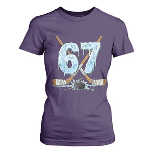 67 Ice Hockey Sticks and Puck T Shirt For Women Funny Six Seven Brainrot Dripping Number Melting Snow TS02 Purple Print Your Wear