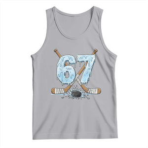 67 Ice Hockey Sticks and Puck Tank Top Funny Six Seven Brainrot Dripping Number Melting Snow TS02 Athletic Heather Print Your Wear
