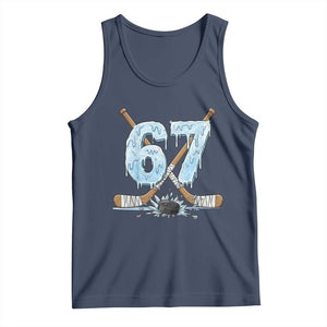 67 Ice Hockey Sticks and Puck Tank Top Funny Six Seven Brainrot Dripping Number Melting Snow TS02 Navy Print Your Wear