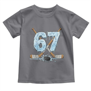 67 Ice Hockey Sticks and Puck Toddler T Shirt Funny Six Seven Brainrot Dripping Number Melting Snow TS02 Charcoal Print Your Wear