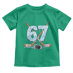 67 Ice Hockey Sticks and Puck Toddler T Shirt Funny Six Seven Brainrot Dripping Number Melting Snow TS02 Irish Green Print Your Wear