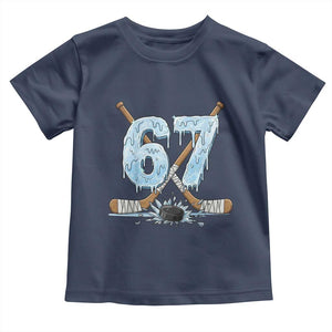 67 Ice Hockey Sticks and Puck Toddler T Shirt Funny Six Seven Brainrot Dripping Number Melting Snow TS02 Navy Print Your Wear