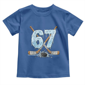 67 Ice Hockey Sticks and Puck Toddler T Shirt Funny Six Seven Brainrot Dripping Number Melting Snow TS02 Royal Blue Print Your Wear
