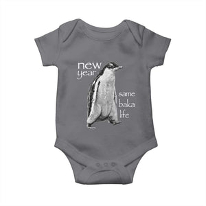 Funny New Year Same Baka Life Sarcastic Penguin Baby Onesie Otaku Humor Core Cringe Meme TS02 Charcoal Print Your Wear
