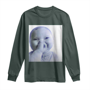 Funny Tuff Baby Giggling Meme Long Sleeve Shirt Viral AI Niche Baby Holding Laugh Photo TS02 Dark Forest Green Print Your Wear