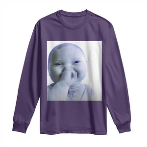 Funny Tuff Baby Giggling Meme Long Sleeve Shirt Viral AI Niche Baby Holding Laugh Photo TS02 Purple Print Your Wear