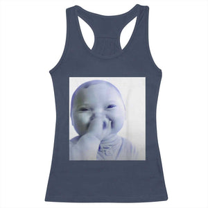 Funny Tuff Baby Giggling Meme Racerback Tank Top Viral AI Niche Baby Holding Laugh Photo TS02 Navy Print Your Wear