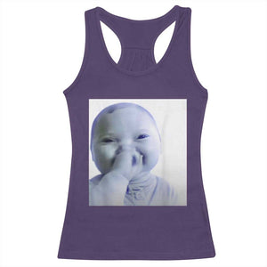 Funny Tuff Baby Giggling Meme Racerback Tank Top Viral AI Niche Baby Holding Laugh Photo TS02 Purple Print Your Wear