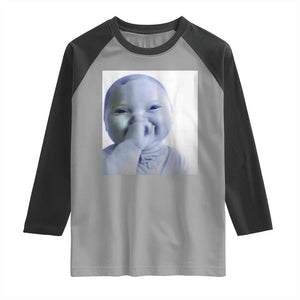 Funny Tuff Baby Giggling Meme Raglan Shirt Viral AI Niche Baby Holding Laugh Photo TS02 Sport Gray Black Print Your Wear