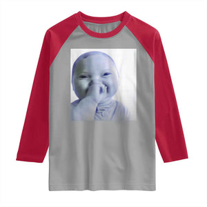 Funny Tuff Baby Giggling Meme Raglan Shirt Viral AI Niche Baby Holding Laugh Photo TS02 Sport Gray Red Print Your Wear