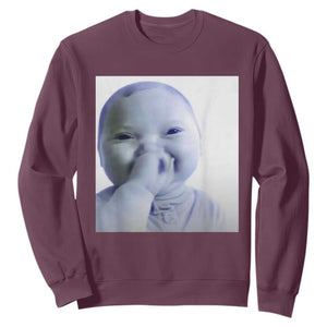 Funny Tuff Baby Giggling Meme Sweatshirt Viral AI Niche Baby Holding Laugh Photo TS02 Maroon Print Your Wear