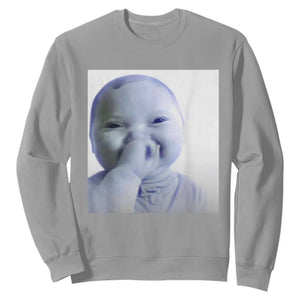 Funny Tuff Baby Giggling Meme Sweatshirt Viral AI Niche Baby Holding Laugh Photo TS02 Sport Gray Print Your Wear