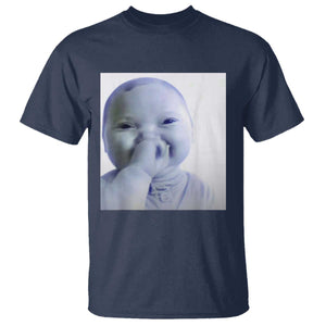 Funny Tuff Baby Giggling Meme T Shirt - Viral AI Baby Holding Laugh Photo Humor Tee TS02 Navy Print Your Wear