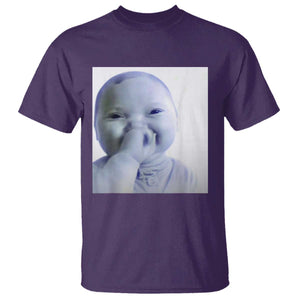 Funny Tuff Baby Giggling Meme T Shirt - Viral AI Baby Holding Laugh Photo Humor Tee TS02 Purple Print Your Wear