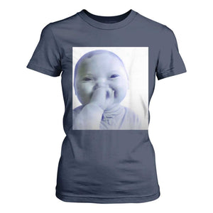 Funny Tuff Baby Giggling Meme T Shirt For Women Viral AI Niche Baby Holding Laugh Photo TS02 Navy Print Your Wear