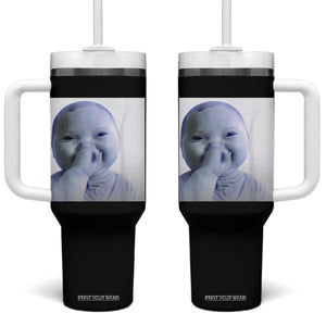 Funny Tuff Baby Giggling Meme Tumbler With Handle Viral AI Niche Baby Holding Laugh Photo TS02 One Size: 40 oz Black Print Your Wear