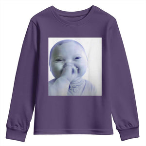 Funny Tuff Baby Giggling Meme Youth Sweatshirt Viral AI Niche Baby Holding Laugh Photo TS02 Purple Print Your Wear
