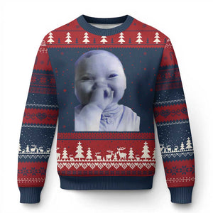 Funny Tuff Baby Giggling Meme Ugly Christmas Sweater Viral AI Niche Baby Holding Laugh Face TS02 Navy Red Print Your Wear