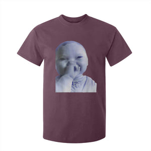 Funny Tuff Baby Giggling Meme T Shirt For Kid Viral AI Niche Baby Holding Laugh Face TS02 Maroon Print Your Wear
