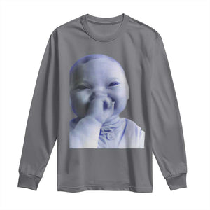 Funny Tuff Baby Giggling Meme Long Sleeve Shirt Viral AI Niche Baby Holding Laugh Face TS02 Charcoal Print Your Wear