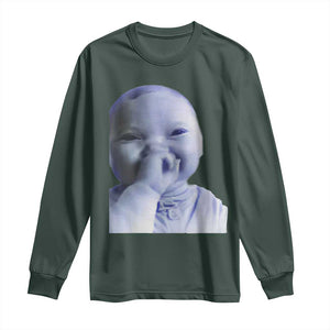Funny Tuff Baby Giggling Meme Long Sleeve Shirt Viral AI Niche Baby Holding Laugh Face TS02 Dark Forest Green Print Your Wear