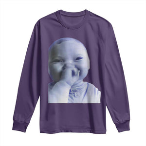 Funny Tuff Baby Giggling Meme Long Sleeve Shirt Viral AI Niche Baby Holding Laugh Face TS02 Purple Print Your Wear