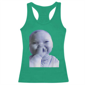 Funny Tuff Baby Giggling Meme Racerback Tank Top Viral AI Niche Baby Holding Laugh Face TS02 Irish Green Print Your Wear
