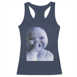 Funny Tuff Baby Giggling Meme Racerback Tank Top Viral AI Niche Baby Holding Laugh Face TS02 Navy Print Your Wear