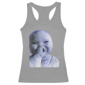 Funny Tuff Baby Giggling Meme Racerback Tank Top Viral AI Niche Baby Holding Laugh Face TS02 Sport Gray Print Your Wear