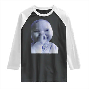 Funny Tuff Baby Giggling Meme Raglan Shirt Viral AI Niche Baby Holding Laugh Face TS02 Black White Print Your Wear