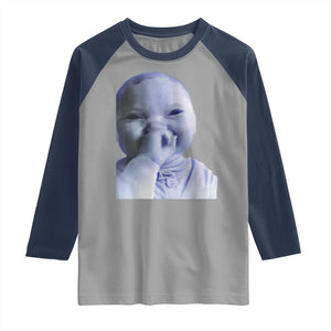 Funny Tuff Baby Giggling Meme Raglan Shirt Viral AI Niche Baby Holding Laugh Face TS02 Sport Gray Navy Print Your Wear