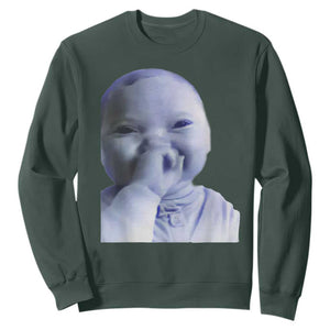 Funny Tuff Baby Giggling Meme Sweatshirt Viral AI Niche Baby Holding Laugh Face TS02 Dark Forest Green Print Your Wear