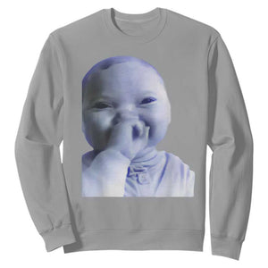 Funny Tuff Baby Giggling Meme Sweatshirt Viral AI Niche Baby Holding Laugh Face TS02 Sport Gray Print Your Wear