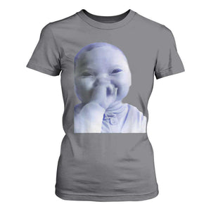 Funny Tuff Baby Giggling Meme T Shirt For Women Viral AI Niche Baby Holding Laugh Face TS02 Charcoal Print Your Wear