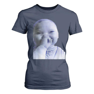 Funny Tuff Baby Giggling Meme T Shirt For Women Viral AI Niche Baby Holding Laugh Face TS02 Navy Print Your Wear