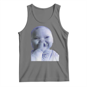 Funny Tuff Baby Giggling Meme Tank Top Viral AI Niche Baby Holding Laugh Face TS02 Black Heather Print Your Wear