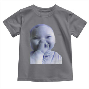 Funny Tuff Baby Giggling Meme Toddler T Shirt Viral AI Niche Baby Holding Laugh Face TS02 Charcoal Print Your Wear