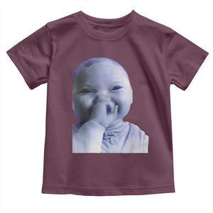 Funny Tuff Baby Giggling Meme Toddler T Shirt Viral AI Niche Baby Holding Laugh Face TS02 Maroon Print Your Wear