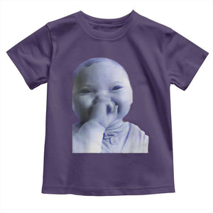Funny Tuff Baby Giggling Meme Toddler T Shirt Viral AI Niche Baby Holding Laugh Face TS02 Purple Print Your Wear