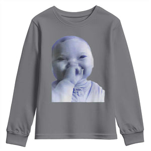 Funny Tuff Baby Giggling Meme Youth Sweatshirt Viral AI Niche Baby Holding Laugh Face TS02 Charcoal Print Your Wear