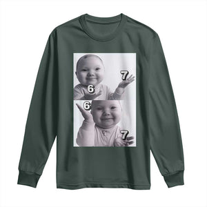 Funny Tuff Baby 67 Meme Long Sleeve Shirt Viral AI Niche Baby Six Seven Hand Gesture TS02 Dark Forest Green Print Your Wear