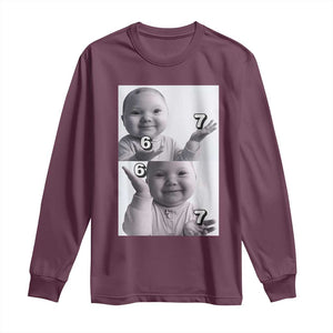 Funny Tuff Baby 67 Meme Long Sleeve Shirt Viral AI Niche Baby Six Seven Hand Gesture TS02 Maroon Print Your Wear