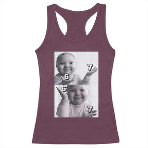 Funny Tuff Baby 67 Meme Racerback Tank Top Viral AI Niche Baby Six Seven Hand Gesture TS02 Maroon Print Your Wear