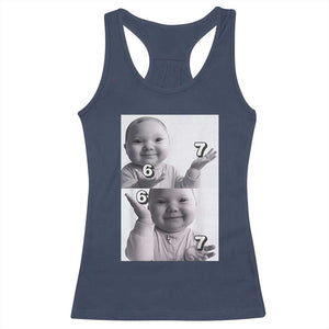 Funny Tuff Baby 67 Meme Racerback Tank Top Viral AI Niche Baby Six Seven Hand Gesture TS02 Navy Print Your Wear