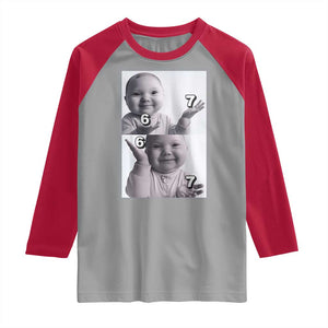 Funny Tuff Baby 67 Meme Raglan Shirt Viral AI Niche Baby Six Seven Hand Gesture TS02 Sport Gray Red Print Your Wear