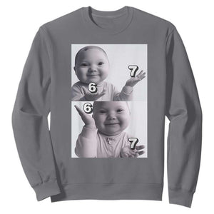 Funny Tuff Baby 67 Meme Sweatshirt Viral AI Niche Baby Six Seven Hand Gesture TS02 Charcoal Print Your Wear